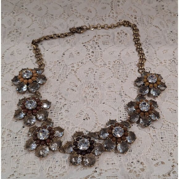 EUC J. Crew Vintage-Inspired Gold-Tone Crystal Floral Statement Necklace - Picture 7 of 7